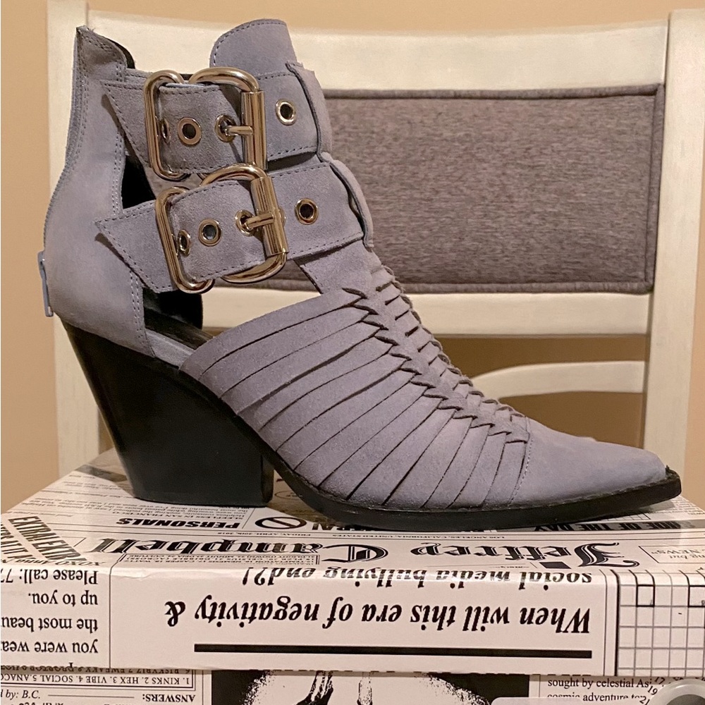 Jeffrey Campbell Lavender Suede Cutout Ankle Booties with Buckles